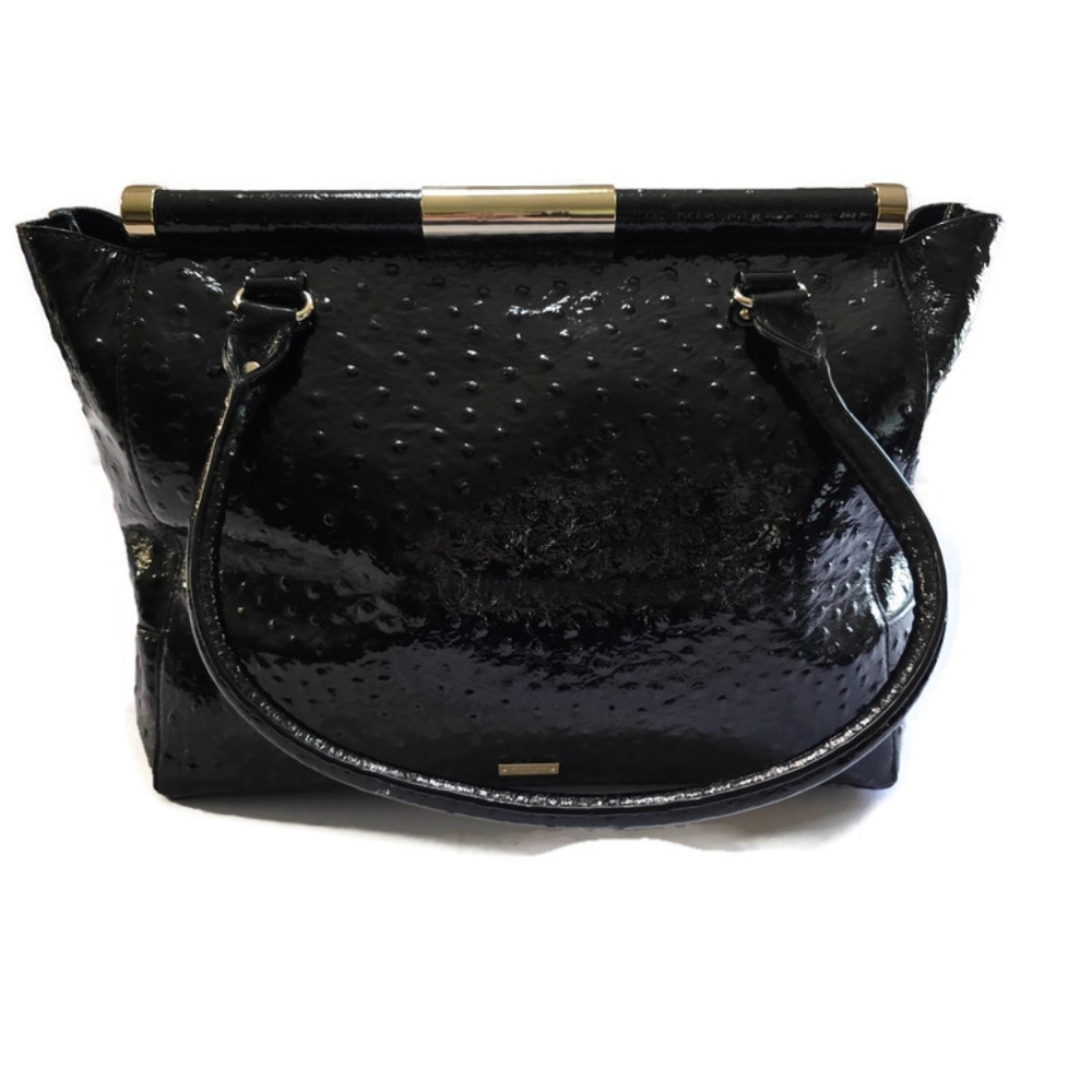 Kate Spade Knightsbridge Constance Leather Satchel Black Ostriche Patent, - Picture 2 of 16